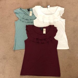 3 Ann Taylor Sleeveless Scoop Neck Ruffle Tank Top